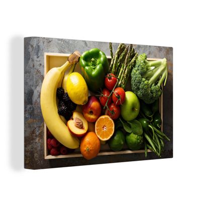 Leinwandbilder - Wanddeko 150x100 cm Kiste - Obst - Regenbogen (Gr. 150x100 cm)