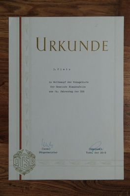 Urkunde: DTSB - Gemeinde Blankenfelde - Jahrestag der DDR - 1973 (UR-A4-17)