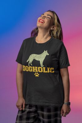 Bio Damen T-Shirt Oversize Hunde Spruch DogholicSüchtig Nach Haustier Hund Pet