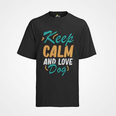 Bio Herren T-Shirt Hunde Hundebesitzer Geschenk Spruch Keep Calm and Love Dog