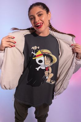 Damen Bio Oversize T-Shirt One Piece Ruffy Kid Luff Kind Anime Flagge Piraten ok