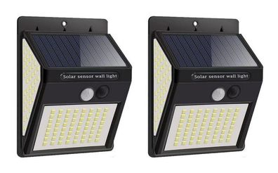2 x Solarbetriebene Wandleuchte, 140 LEDs Nachtsensor, Bewegungsmelder - schwarz