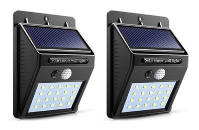 2 x Solarbetriebene Wandleuchte, 20 LEDs Nachtsensor, Bewegungsmelder schwarz
