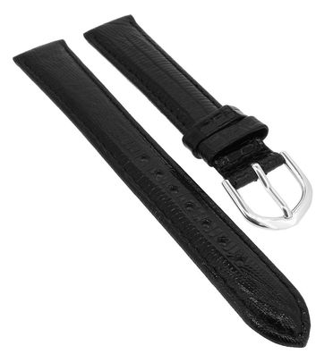 Uhrenarmband | Leder Eidechsprägung seidenglänzend | schwarz | 34155