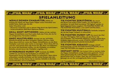 Pinball Flipper Instruction Card German Star Wars #755-51J5-03-Y
