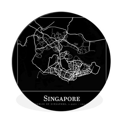 Wandbild Runde Bilder 120x120 cm Singapur - Karte - Stadtplan (Gr. 120x120 cm)