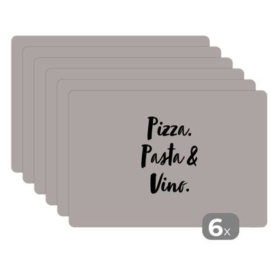 Placemats Tischset 6-teilig 45x30 cm Zitat - Taupe - Pizza. pasta &amp; vino.