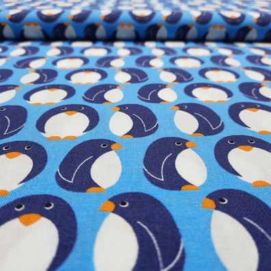 Webstoff " Pinguine" blau/ weiß/ orange