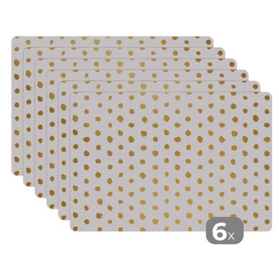 Placemats Tischset 6-teilig 45x30 cm Gold - Weiß - Tupfen - Muster (Gr. 45x30 cm)