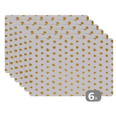 Placemats Tischset 6-teilig 45x30 cm Gold - Weiß - Tupfen - Muster (Gr. 45x30 cm)
