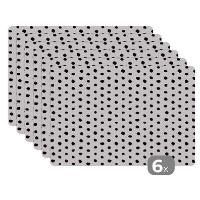 Placemats Tischset 6-teilig 45x30 cm Polka dots - Schwarz - Weiß - Muster