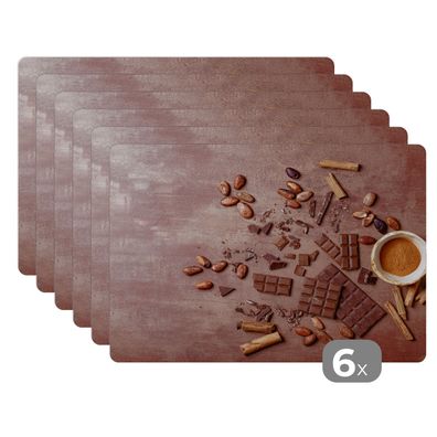 Placemats Tischset 6-teilig 45x30 cm Schokolade - Zimt - Nüsse - Küche