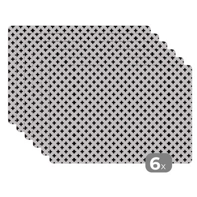 Placemats Tischset 6-teilig 45x30 cm Design - Linie - Muster - Schwarz - Weiß