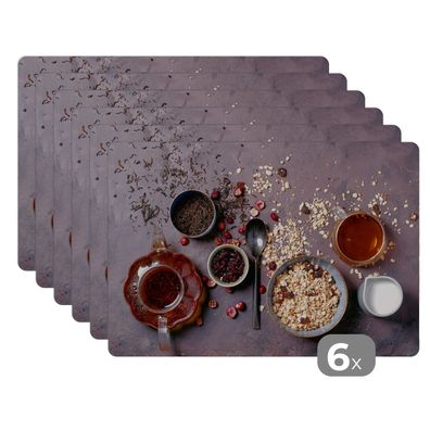 Placemats Tischset 6-teilig 45x30 cm Haferflocken - Getrocknete Früchte - Gewürze -