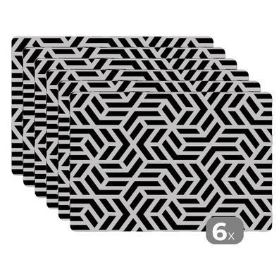 Placemats Tischset 6-teilig 45x30 cm Design - Geometrie - Muster - Schwarz - Weiß