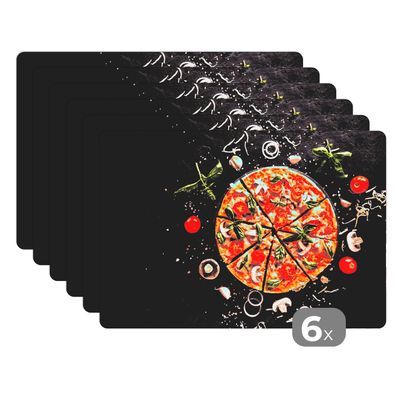 Placemats Tischset 6-teilig 45x30 cm Pizza - Gemüse - Kräuter - Küche