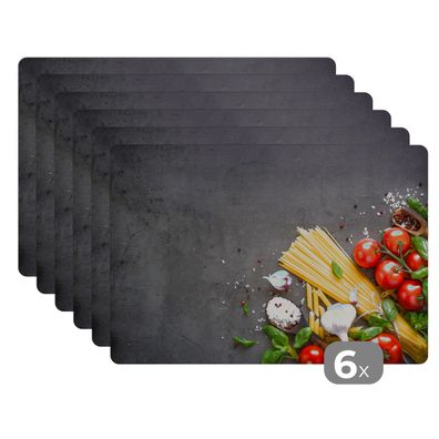 Placemats Tischset 6-teilig 45x30 cm Nudeln - Kräuter - Tomate (Gr. 45x30 cm)