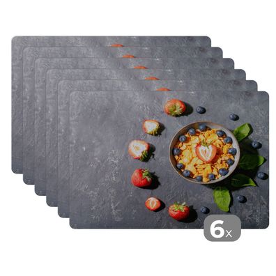 Placemats Tischset 6-teilig 45x30 cm Erdbeere - Cornflakes - Beeren - Kräuter
