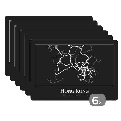 Placemats Tischset 6-teilig 45x30 cm Hongkong - Karte - Stadtplan - Routenbeschreib