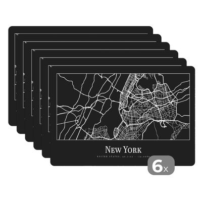 Placemats Tischset 6-teilig 45x30 cm Karte - New York - Stadtplan - Karte