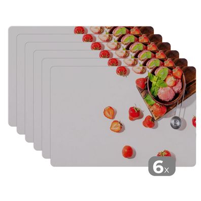 Placemats Tischset 6-teilig 45x30 cm Erdbeere - Früchte - Kräuter - Eiszange