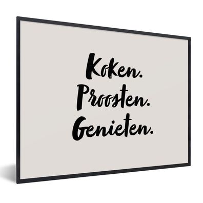 Poster Bilder - 80x60 cm Kochen, Jubeln, Genießen. - Zitat - Taupe (Gr. 80x60 cm)