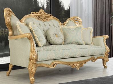 Casa Padrino Luxus Barock Sofa Hellgrün / Gold - Handgefertigtes Wohnzimmer Sofa mit