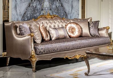 Casa Padrino Luxus Barock Sofa Silber / Lila / Antik Silber / Braun / Gold - Handgefe
