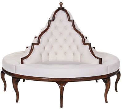 Casa Padrino Luxus Barock Rundsofa Weiß / Dunkelbraun - Handgefertigtes rundes Sofa -