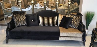 Casa Padrino Luxus Barock Sofa Schwarz / Gold 250 x 90 x H. 100 cm - Wohnzimmer Sofa
