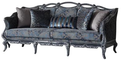 Casa Padrino Luxus Barock Sofa Grau / Blau / Grau 224 x 103 x H. 110 cm - Edles Wohnz
