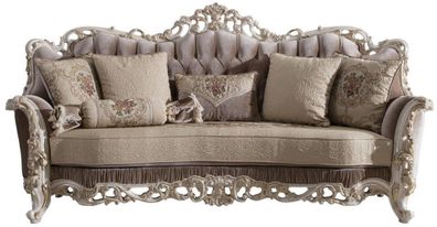 Casa Padrino Luxus Barock Wohnzimmer Sofa mit dekorativen Kissen Braun / Beige / Weiß