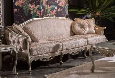 Casa Padrino Luxus Barock Wohnzimmer Sofa Rosa / Silber 245 x 83 x H. 104 cm - Massiv