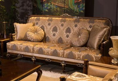 Casa Padrino Luxus Barock Sofa Grau / Braun / Gold 221 x 80 x H. 110 cm - Wohnzimmer