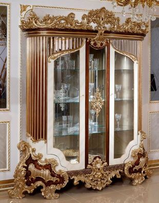 Casa Padrino Luxus Barock Vitrine Weiß / Braun / Gold