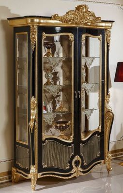 Casa Padrino Luxus Barock Vitrine Schwarz / Gold - Massivholz Vitrinenschrank