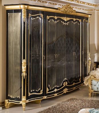 Casa Padrino Luxus Barock Schlafzimmerschrank Schwarz / Gold - Prunkvoller Massivholz