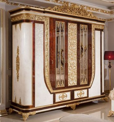 Casa Padrino Luxus Barock Schlafzimmerschrank Weiß / Braun / Gold - Prunkvoller