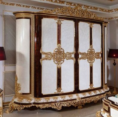 Casa Padrino Luxus Barock Schlafzimmerschrank Weiß / Braun / Gold - Prunkvoller Kleid