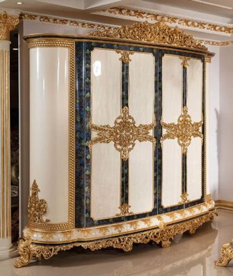 Casa Padrino Luxus Barock Schlafzimmerschrank Weiß / Blau / Gold