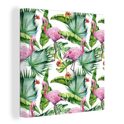 Leinwandbilder - Wanddeko 50x50 cm Blätter - Flamingo - Blumen - Dschungel