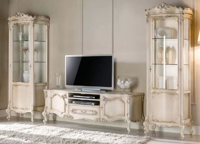 Casa Padrino Luxus Barock Wohnzimmer Set Cremefarben / Silber - 1 Barock TV Schrank &