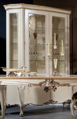 Casa Padrino Luxus Barock Vitrine Cremefarben / Weiß / Gold - Handgefertigter Massivh