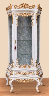 Casa Padrino Barock Vitrine Weiß / Gold - Prunkvoller Barock Vitrinenschrank mit Glas