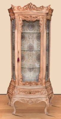Casa Padrino Barock Vitrine Naturfarben - Prunkvoller Barock Vitrinenschrank mit Glas