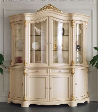 Casa Padrino Luxus Barock Vitrinenschrank Cremefarben / Gold - Handgefertigter Massiv