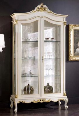 Casa Padrino Luxus Barock Vitrine Weiß / Gold - Handgefertigter Massivholz Vitrinensc