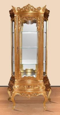 Casa Padrino Barock Vitrine Gold - Prunkvoller Barock Vitrinenschrank mit Schublade -