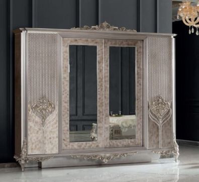Casa Padrino Luxus Barock Schlafzimmerschrank Silber - Prunkvoller Massivholz Kleider