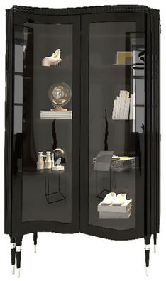 Casa Padrino Luxus Art Deco Vitrine Schwarz / Silber - Handgefertigter Massivholz Vit